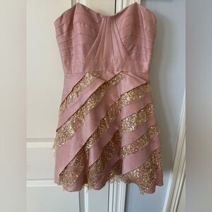 Adrianna Papell Pink Gold Y2K Mini Dress